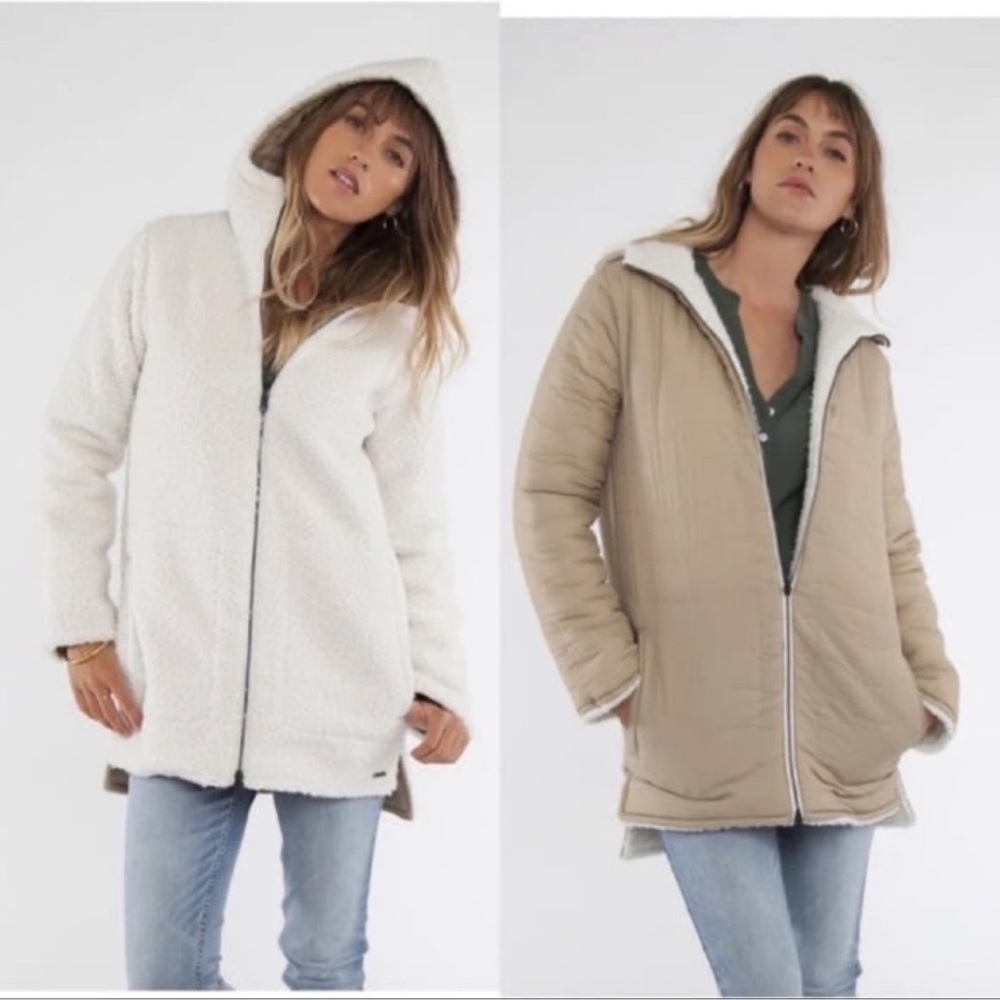 Carve Designs Benson Reversible Jacket Birch Sherpa Longline Teddy Coat Quilted